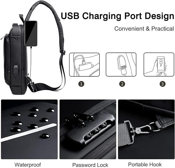 🚀 UrbanGear Smart Sling Bag - Waterproof USB Charging.